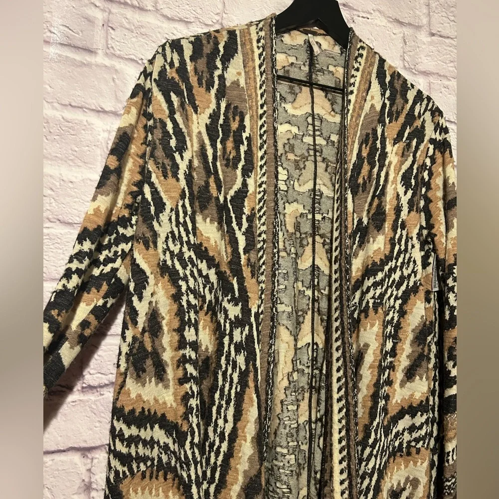 Free People Long line Duster Tribal/ Aztec/ Bohemian Oversized Wool blend Sz XS